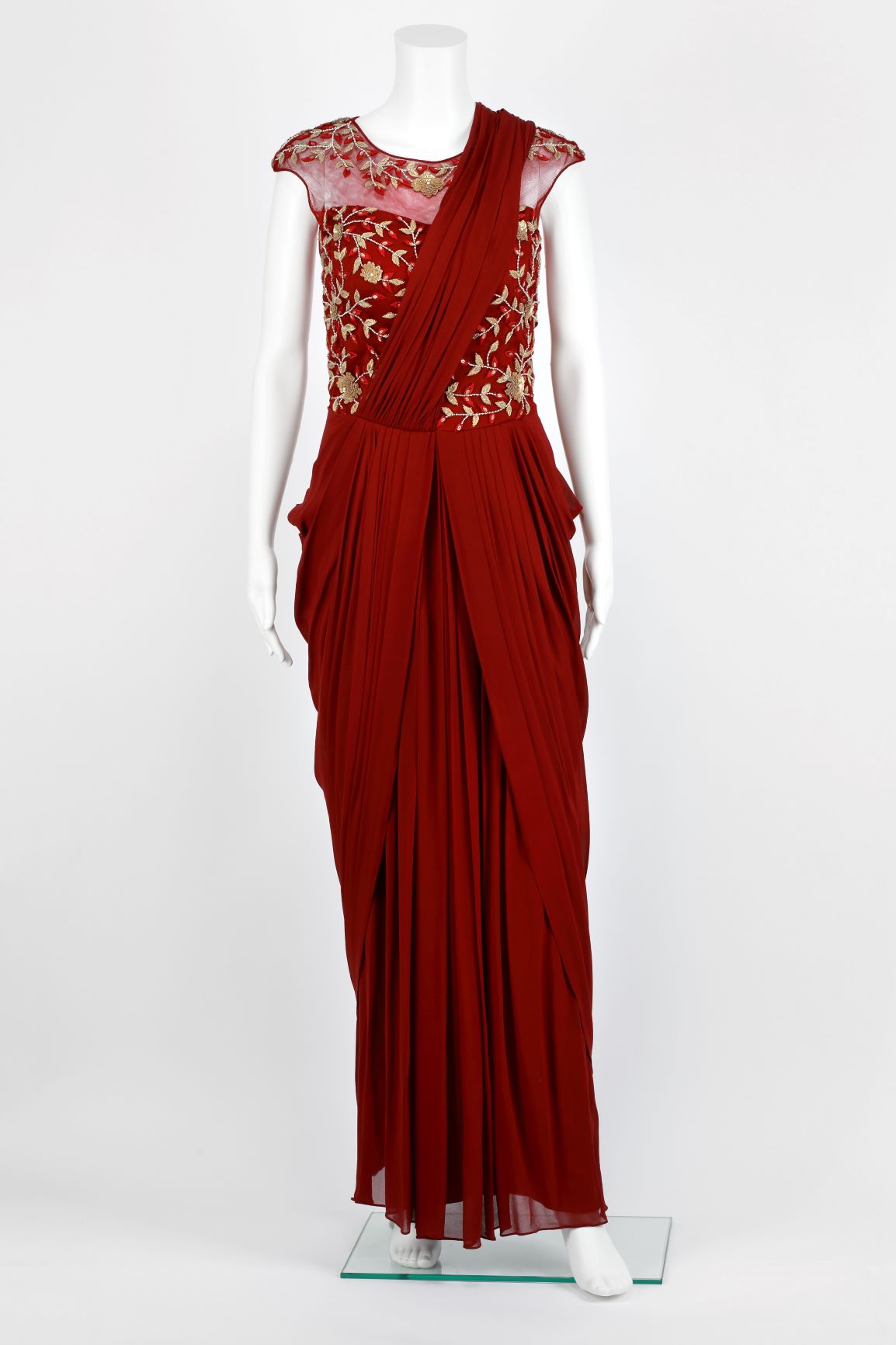 Marsala Saree Gown  Shovai.com