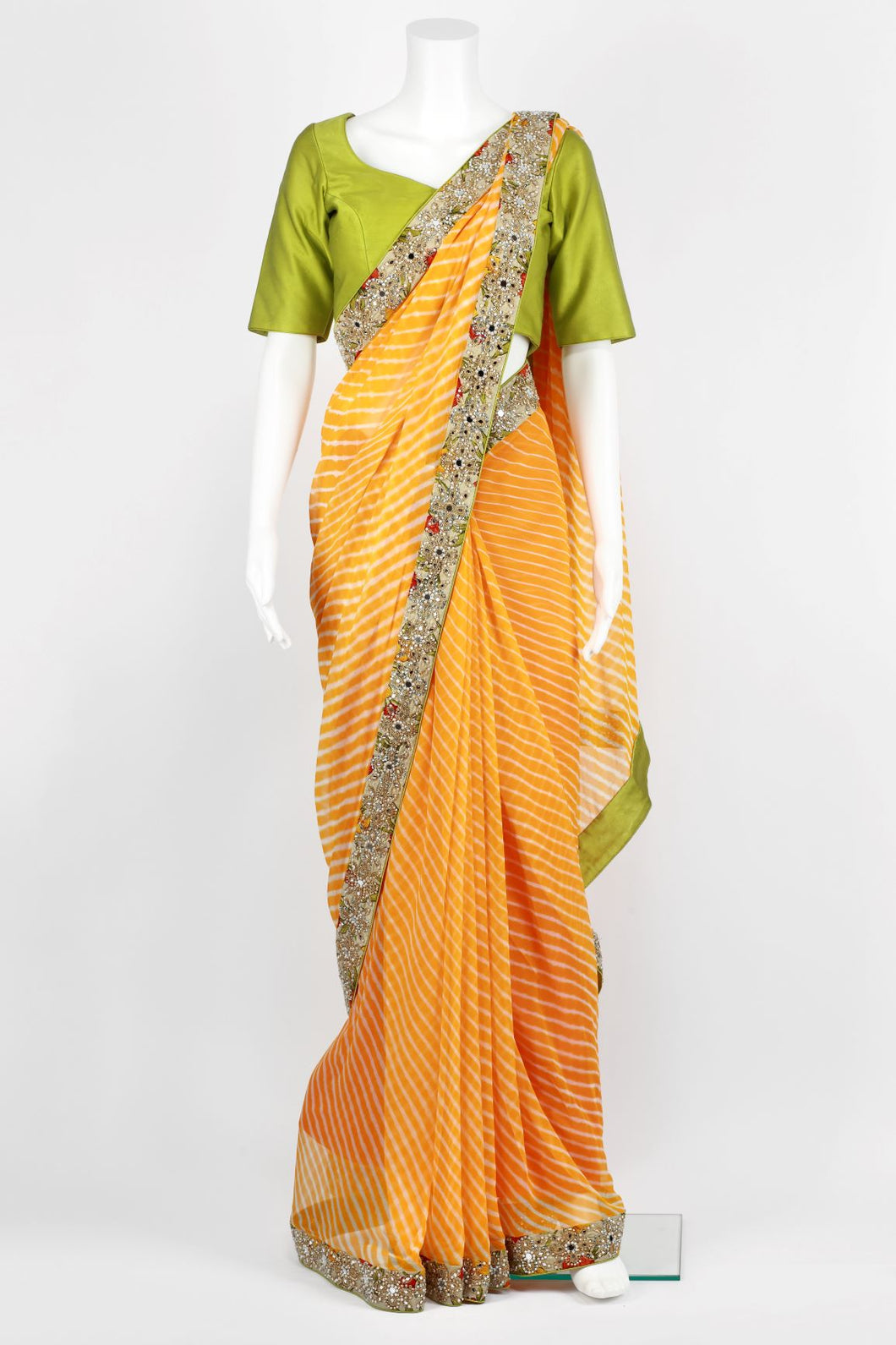 Bandhani Tie Dye Yellow Saree