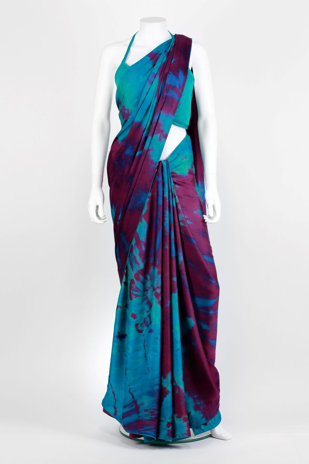 Purple & Turquoise Bikini Satin Saree